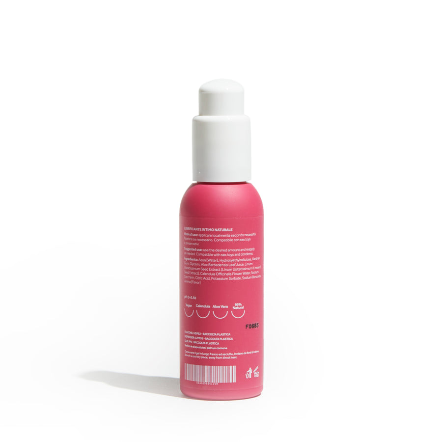 Lubrificante Doride Dafne a base d'acqua, flacone visto dal retro con etichetta ingredienti su sfondo bianco