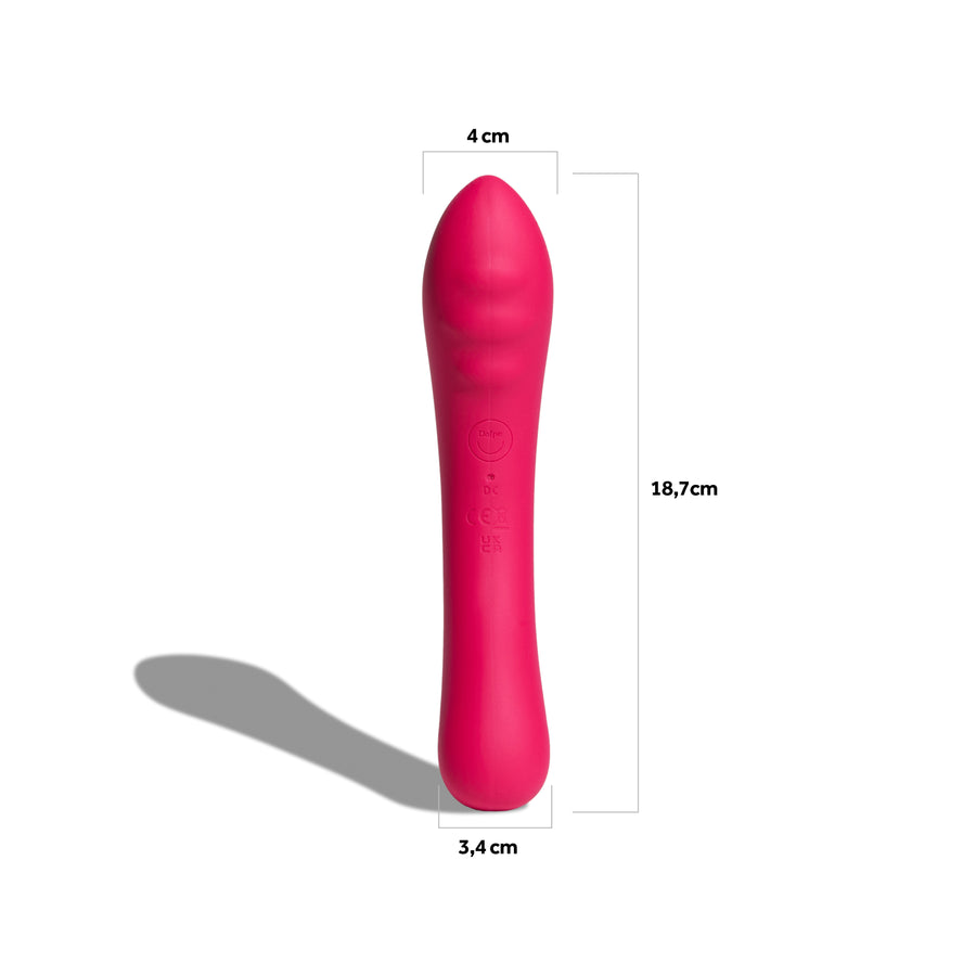 Vibratore multiuso Double Trouble rosso con dettagli sulle dimensioni 